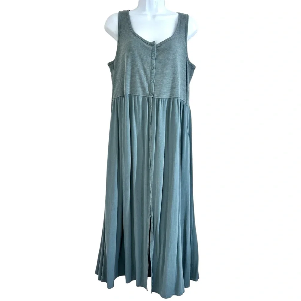 FRYE Button Front Sage Green Casual Maxi Dress Size L Beach Summer